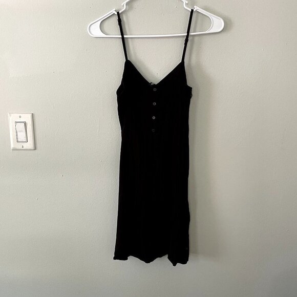 Divided black spaghetti straps button summer sundress lightweight casual - Picture 1 of 3
